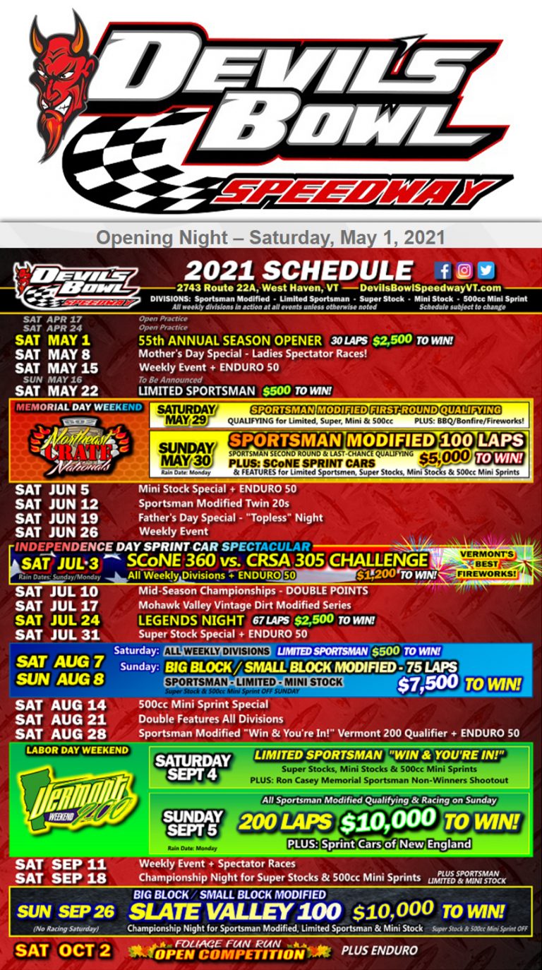 2021 SCHEDULE – TEAM 27 – Cody O'Brien Racing